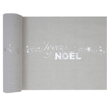 Chemin de Table "Joyeux Noël" - Noël Argent Métallisé Chemin de Table "Joyeux Noël" - Noël Argent Métallisé