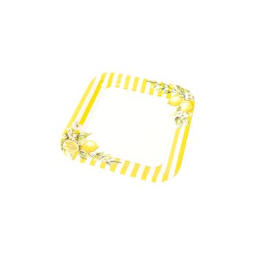 Assiettes carrées rayées jaunes et blanches motif citron Riviera | jourdefete.com Assiettes carrées rayées jaunes et blanches motif citron Riviera | jourdefete.com