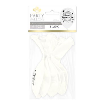 6 ballons blancs Joyeux Anniversaire en latex de 30 cm | jourdefete.com