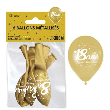 Ballons métallisés 18 ans or, lot de 6 | jourdefete.com Ballons métallisés 18 ans or, lot de 6 | jourdefete.com