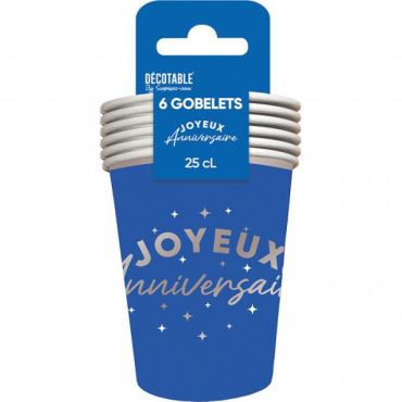 Gobelets en carton bleu Joyeux Anniversaire 25 cl | jourdefete.com Gobelets en carton bleu Joyeux Anniversaire 25 cl | jourdefete.com