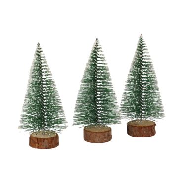 3 sapins décoratifs givrés sur socle en bois pour Noël | jourdefete.com
