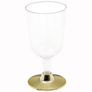 Verre à pied en plastique transparent avec base dorée brillante | jourdefete.com Verre à pied en plastique transparent avec base dorée brillante | jourdefete.com