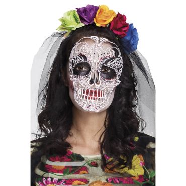 Tiaré "Day Of the Dead" avec Voile Imprimé Tiaré "Day Of the Dead" avec Voile Imprimé