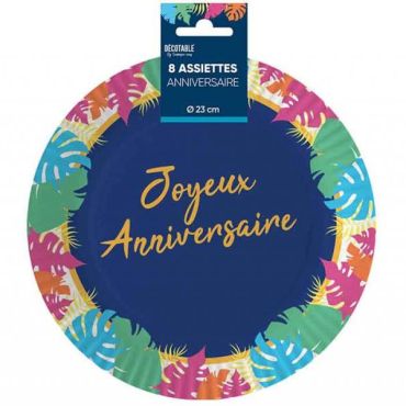 Assiettes tropicales anniversaire avec feuilles exotiques et inscription dorée | jourdefete.com Assiettes tropicales anniversaire avec feuilles exotiques et inscription dorée | jourdefete.com