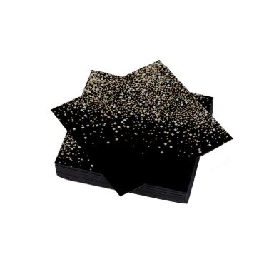 25 Serviettes Voie Sèche "Pixels" - Argent / Noir / Or