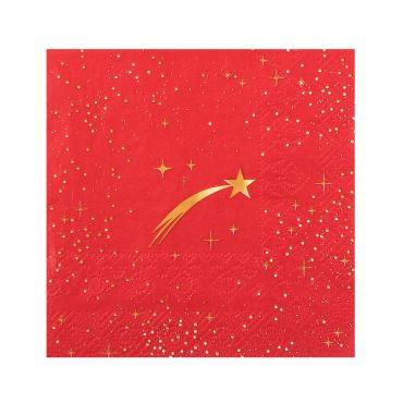 Serviette de table Noel rouge et etoile filante doree 25x25cm | jourdefete.com