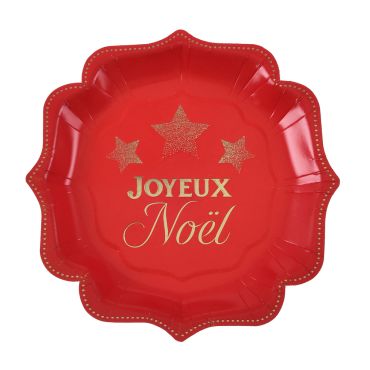 Assiette festonnee rouge Joyeux Noel etoiles dorees en carton | jourdefete.com Assiette festonnee rouge Joyeux Noel etoiles dorees en carton | jourdefete.com