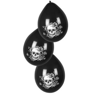 Sachet de 6 Ballons en Latex - Crâne et Fleurs Sachet de 6 Ballons en Latex - Crâne et Fleurs