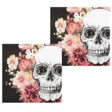 Sachet de 12 Serviettes en Papier - Crâne et Fleurs