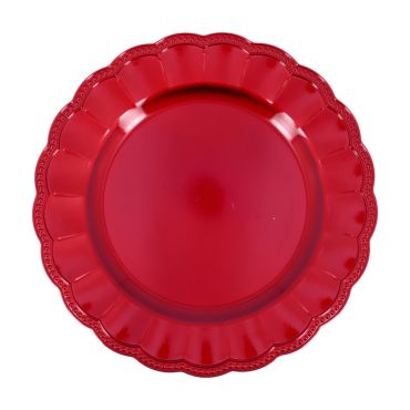 Sous-assiette réutilisable prestige en plastique rouge diamètre 33 cm | jourdefete.com