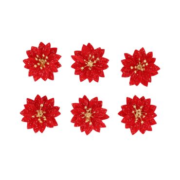 Fleurs de Noël poinsettias adhésifs velours rouge et or pailleté décoration de fête | jourdefete.com