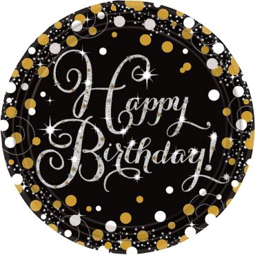 8 Assiettes "Happy Birthday" - Argent / Noir 8 Assiettes "Happy Birthday" - Argent / Noir