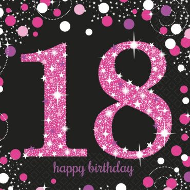 16 Serviettes 18 Ans - Rose / Noir 16 Serviettes 18 Ans - Rose / Noir