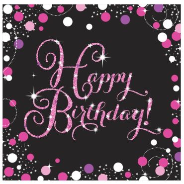 16 Serviettes "Happy Birthday" Rose et Noir