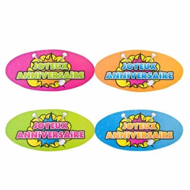 4 Stickers "Pop" repositionnables Joyeux Anniversaire 4 Stickers "Pop" repositionnables Joyeux Anniversaire