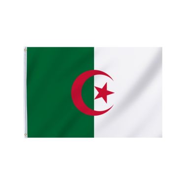 Grand drapeau de l'Algérie avec étoile et croissant rouges sur fond vert et blanc | jourdefete.com
