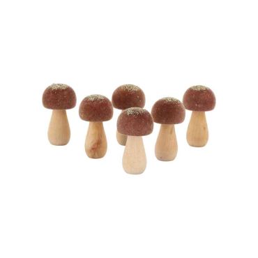 6 mini champignons en bois et chapeau velours brun pailleté or d'automne | jourdefete.com 6 mini champignons en bois et chapeau velours brun pailleté or d'automne | jourdefete.com