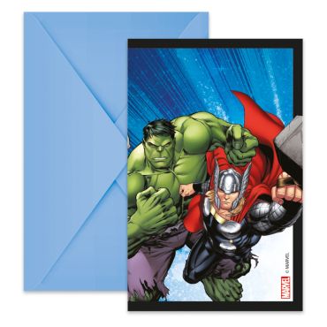Cartes d’invitation Avengers avec Hulk et Thor et enveloppes bleues pour anniversaire | jourdefete.com