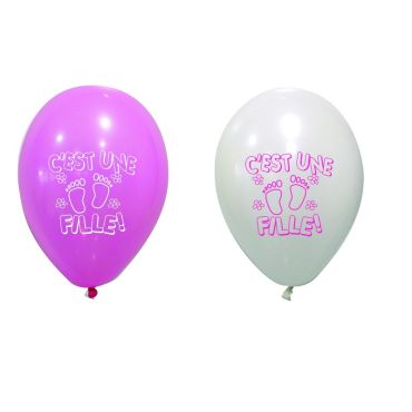 8 Ballons de Baudruche Blanc et Rose - C'est Une Fille