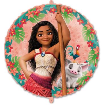Ballon en aluminium rond Vaiana 2 avec illustration de Vaiana, Pua et Hei Hei | jourdefete.com