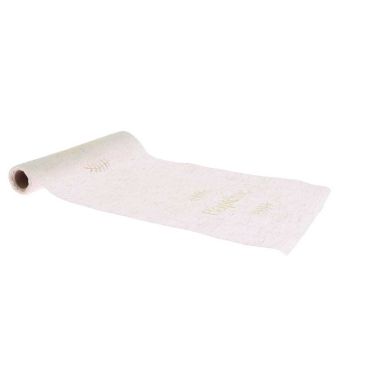 Chemin de table baptême en tissu effet lin et or pour décoration élégante | jourdefete.com Chemin de table baptême en tissu effet lin et or pour décoration élégante | jourdefete.com