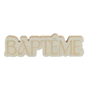 Décoration baptême en bois effet lin et or | jourdefete.com Décoration baptême en bois effet lin et or | jourdefete.com