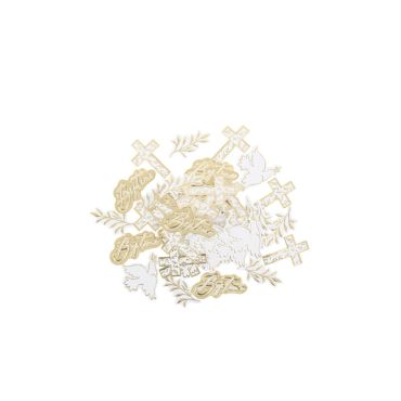 100 Confettis Baptême Jolis Brins Blancs et Or | jourdefete.com 100 Confettis Baptême Jolis Brins Blancs et Or | jourdefete.com