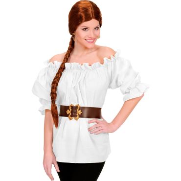 Femme déguisée en héroïne médiévale avec blouse blanche et ceinture large | jourdefete.com