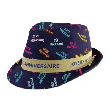 Chapeau Borsalino bleu avec motif "Joyeux Anniversaire" coloré | jourdefete.com Chapeau Borsalino bleu avec motif "Joyeux Anniversaire" coloré | jourdefete.com