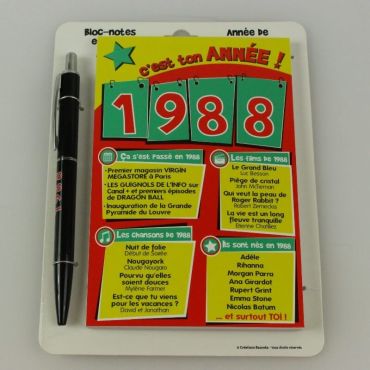 Bloc-notes et Stylo Année de naissance 1988