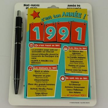 Bloc-notes et Stylo Année de naissance 1991 Bloc-notes et Stylo Année de naissance 1991