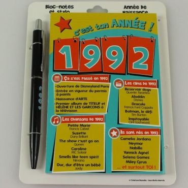 Bloc-notes et Stylo Année de naissance 1992