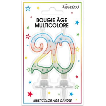 bougie d'anniversaire âge 20 ans multicolore bougie d'anniversaire âge 20 ans multicolore