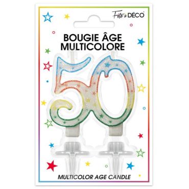 bougie d'anniversaire âge 50 ans multicolore bougie d'anniversaire âge 50 ans multicolore