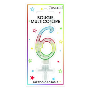 Bougie d'anniversaire multicolore chiffre 6 Bougie d'anniversaire multicolore chiffre 6
