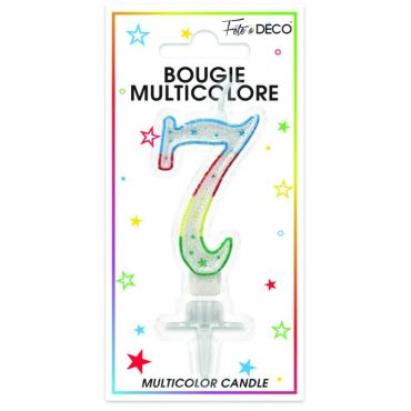 Bougie d'anniversaire multicolore chiffre 7 Bougie d'anniversaire multicolore chiffre 7