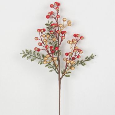branche enneigée baies rouges et dorées paillettes 45 cm | jourdefete.com branche enneigée baies rouges et dorées paillettes 45 cm | jourdefete.com