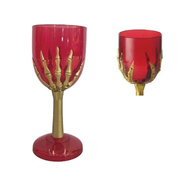 Verre calice Halloween rouge avec main squelette dorée – décoration de table effrayante | jourdefete.com