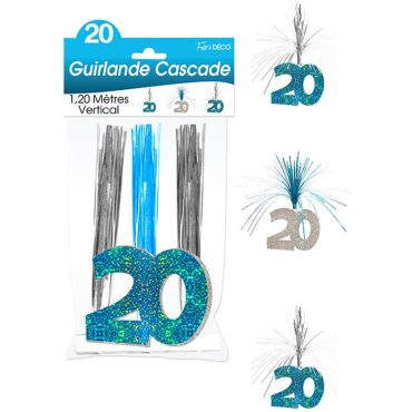Guirlande Cascade d'anniversaire "20 ans" - Turquoise et argenté Guirlande Cascade d'anniversaire "20 ans" - Turquoise et argenté