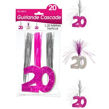Guirlande Cascade d'anniversaire "20 ans" - Rose et argenté Guirlande Cascade d'anniversaire "20 ans" - Rose et argenté