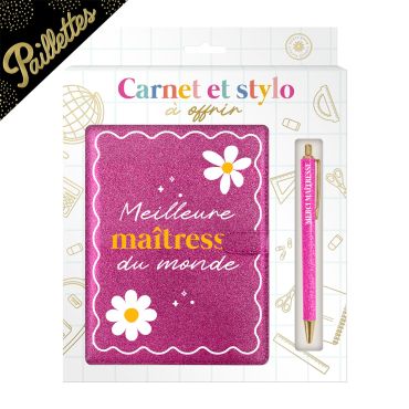 Coffret contenant un carnet de notes et son stylo assorti pour remercier la maîtresse en fin d'année scolaire | jourdefete.com Coffret contenant un carnet de notes et son stylo assorti pour remercier la maîtresse en fin d'année scolaire | jourdefete.com