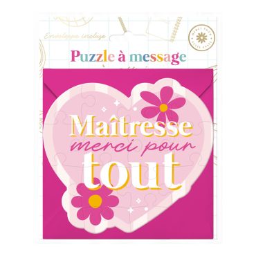 Puzzle à message surprise rose en forme de cœur avec l'inscription Maîtresse merci pour tout pour cadeau de fin d'année scolaire | jourdefete.com Puzzle à message surprise rose en forme de cœur avec l'inscription Maîtresse merci pour tout pour cadeau de fin d'année scolaire | jourdefete.com
