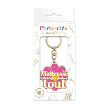 Porte-clés pailleté rose en forme de fleur Maîtresse merci pour tout | jourdefete.com Porte-clés pailleté rose en forme de fleur Maîtresse merci pour tout | jourdefete.com