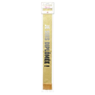 Écharpe de fête dorée scintillante pour femme avec inscription noire je suis diplômée | jourdefete.com Écharpe de fête dorée scintillante pour femme avec inscription noire je suis diplômée | jourdefete.com