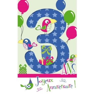 Carte d'Anniversaire Découp'âge avec Enveloppe - 3 ans Carte d'Anniversaire Découp'âge avec Enveloppe - 3 ans