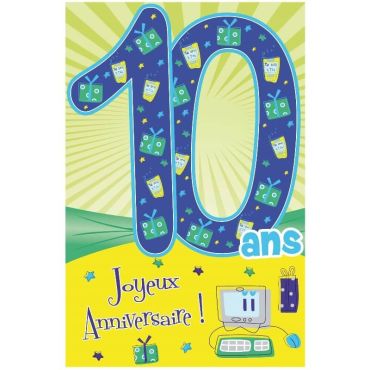 Carte d'Anniversaire Découp'âge avec enveloppe Garçon - 10 ans Carte d'Anniversaire Découp'âge avec enveloppe Garçon - 10 ans