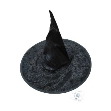 Chapeau de sorcière noir pour femme - motif toiles d'araignées | jourdefete.com Chapeau de sorcière noir pour femme - motif toiles d'araignées | jourdefete.com