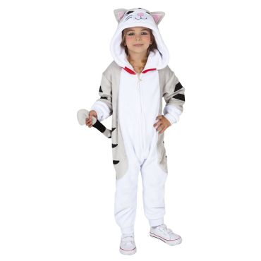 Enfant déguisé en chat gris et blanc avec capuche et queue | jourdefete.com Enfant déguisé en chat gris et blanc avec capuche et queue | jourdefete.com