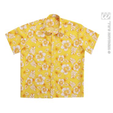 Chemisette jaune à fleurs blanches.